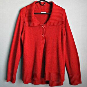 Kim Roger's Red Cable Knit Sweater 2 Button Front Closure. Women's Size L